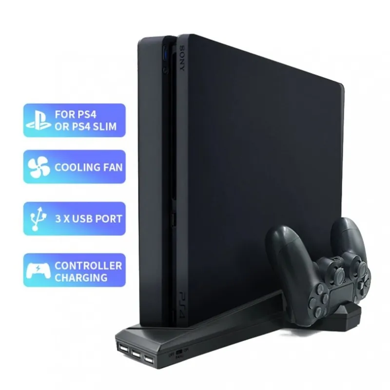PS4/PS4 Slim/PS4 Pro függőleges állványhoz hűtőventillátorral, kettős vezérlővel, töltővel, töltőállomással SONY Utolsó esély
