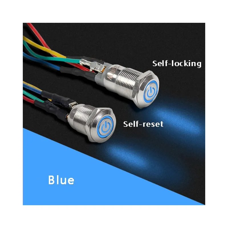 Gyors szállítás 100 240V Ön-Zárós-Kék Kapcsológomb szimbólum-12mm Vízálló Fém nyomógomb Kapcsoló LED Azonnali Reteszelt