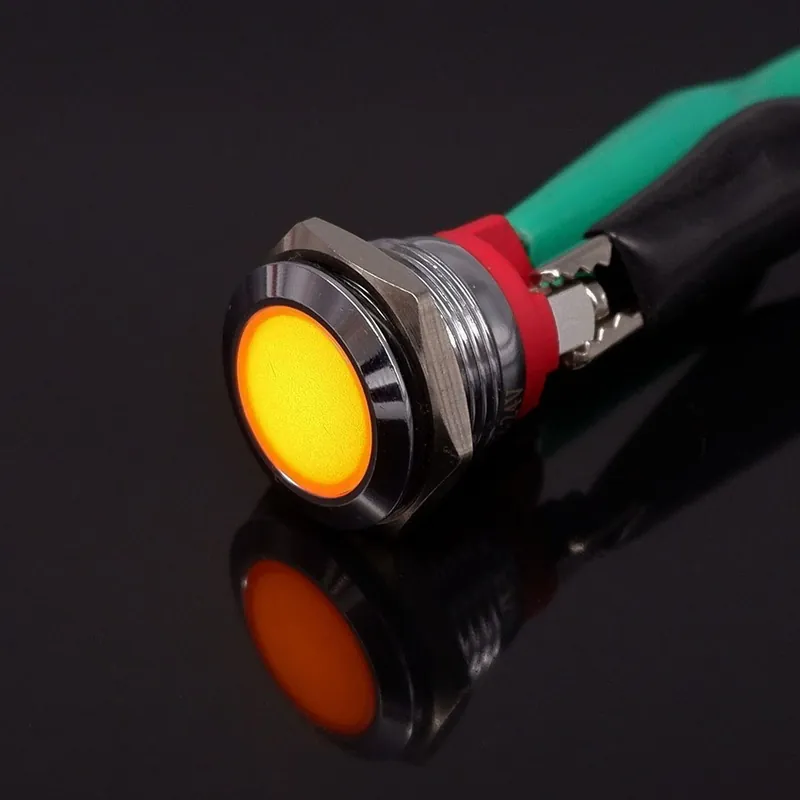 110-220V Tűs lábú-Sárga-16mm LED Fém Jelzőlámpa Kerek LED Lapos fejű jelző Jelzőlámpa Csavaros terminál Gép Legnépszerűbb