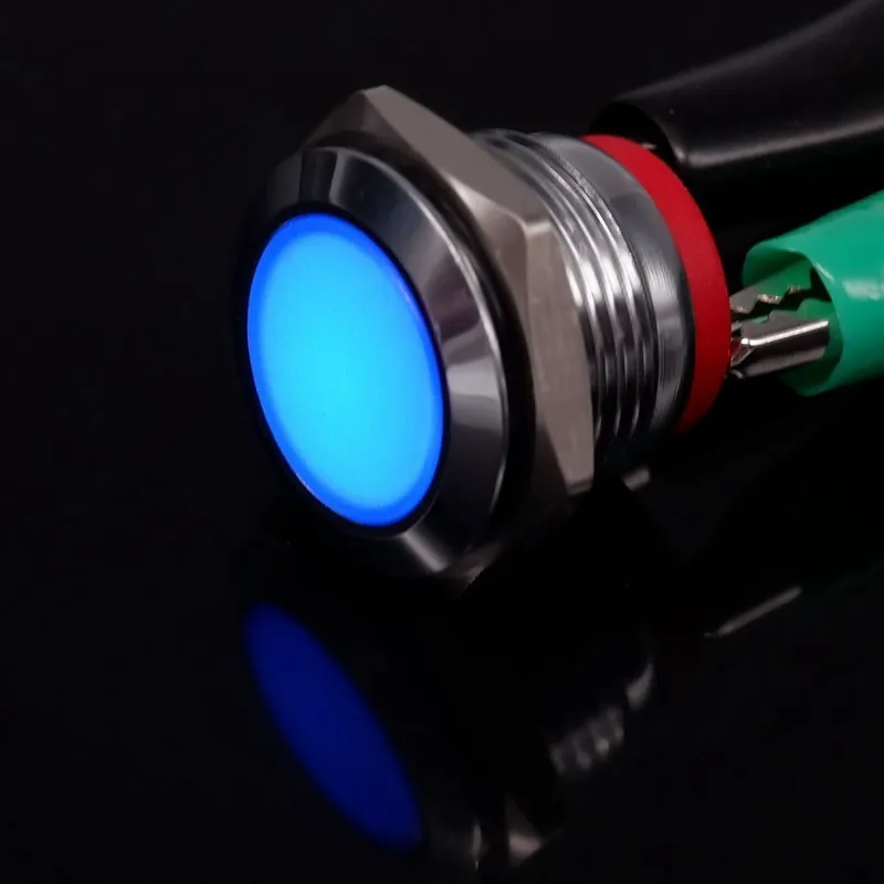 Tűs Terminál-Kék 110-220V-16mm Fém Jelző lámpa Vezeték nélküli LED Figyelmeztető jelzőlámpa Kerek Árcsökkenés
