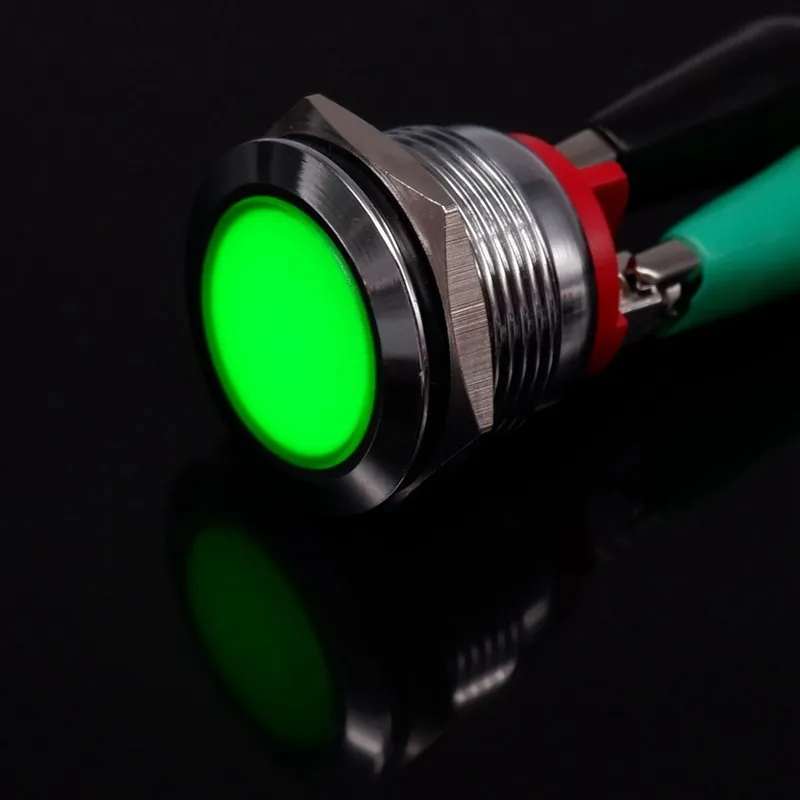 Tűs Terminál-Zöld 12-24V-19mm Fém Jelző lámpa LED Jelzőfény Jelzőlámpa 6V 12V 24V NO Normál Nyitott csatlakozó Kiárusítás
