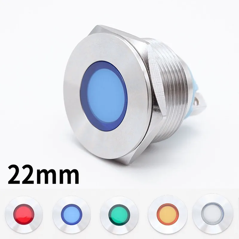 Tűs Terminál-Kék 12-24V-22mm Fém LED Jelzőlámpa Lapos Kerek Kicsi Figyelmeztető fény Jelzőlámpa Vízálló Olcsóbb
