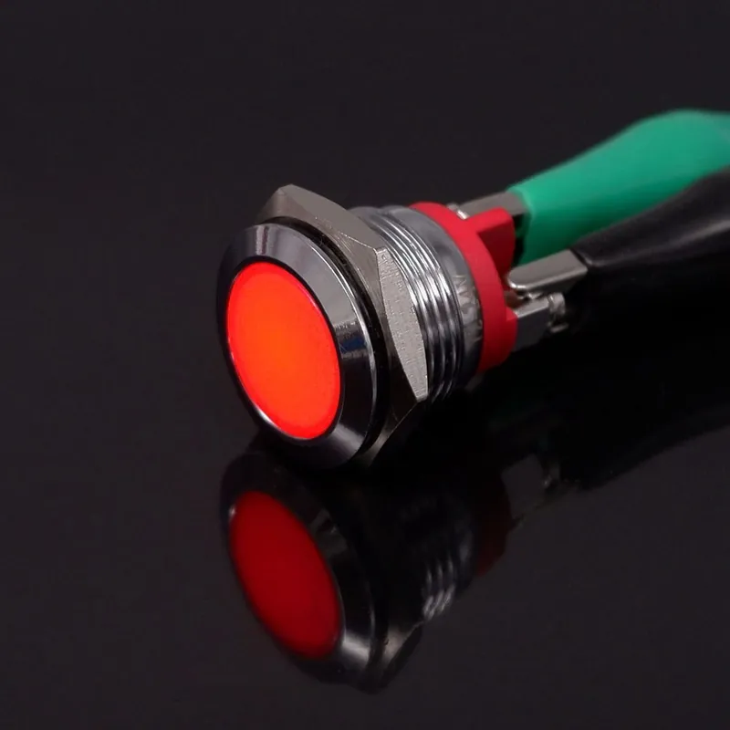 Árcsökkenés 110-220V Csavar lábú-Piros-16mm LED Fém Jelzőlámpa Kerek LED Lapos fejű jelző Jelzőlámpa Csavaros terminál Gép