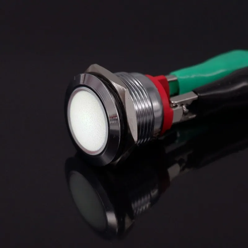 Exkluzív ajánlat 12-24V Tűs lábú-Fehér-19mm LED Fém Gép Jelző lámpa Kerek LED Lapos fejű Jelző Jelzőlámpa Csavaros terminál 12V 24V 220v