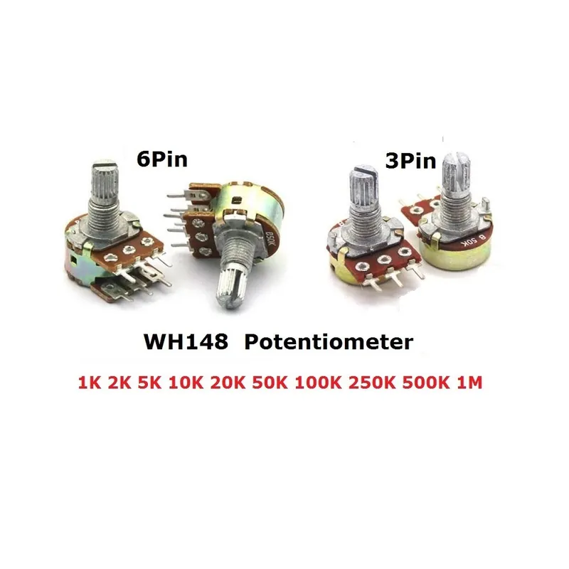 B20K 6Tűs-5db WH148 Potenciométer Tengelyerősítő Dual Sztereó 1/2/5/10/K 15mm Azonnal elérhető