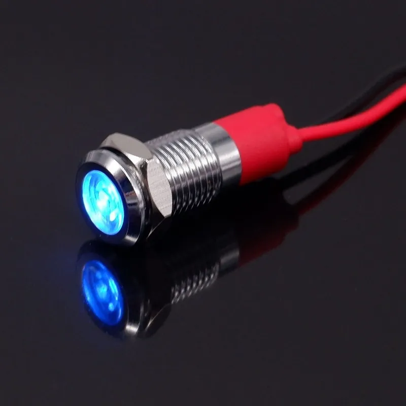 Népszerű 110-220V-Kék-1db 6mm LED Fém Jelzőlámpa Figyelmeztető Jelzőlámpa Mini 6V 5V12V 24V 220v Vezetékkel