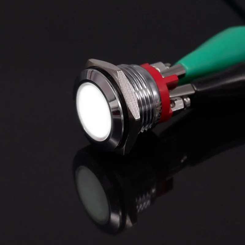 Akció 12-24V Csavar lábú-Fehér-16mm LED Fém Jelzőlámpa Kerek LED Lapos fejű jelző Jelzőlámpa Csavaros terminál Gép