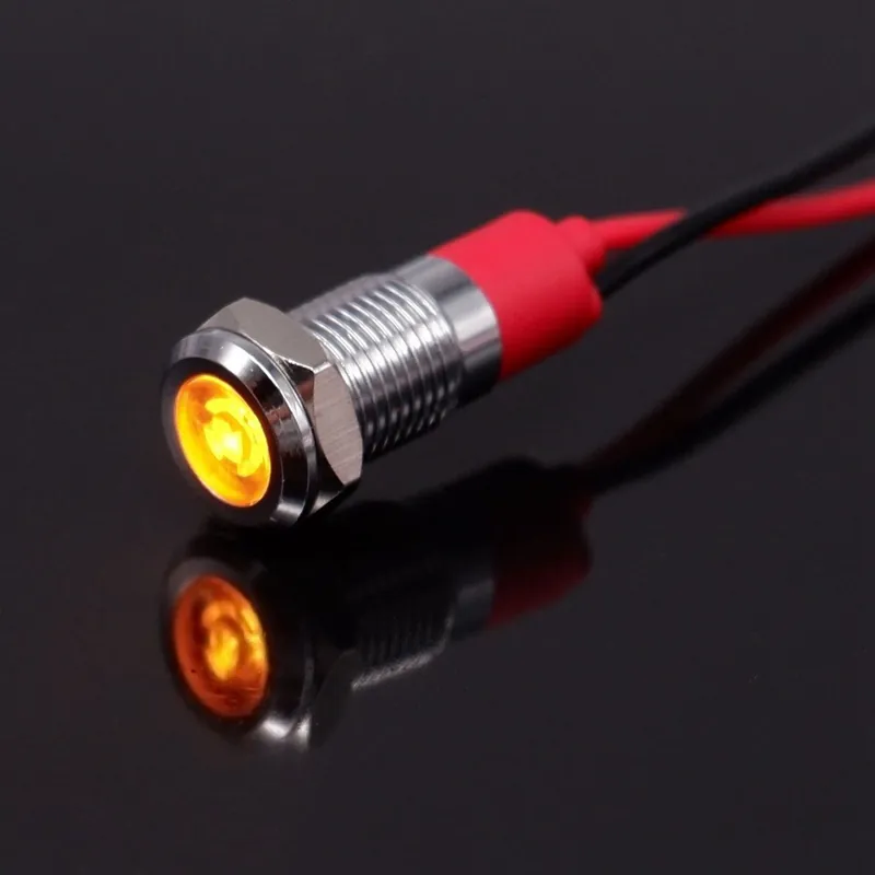 Szuper akció 110-220V-Narancssárga-1db 8mm LED Figyelmeztető Jelző lámpa Fém Jelzőlámpa vezetékkel