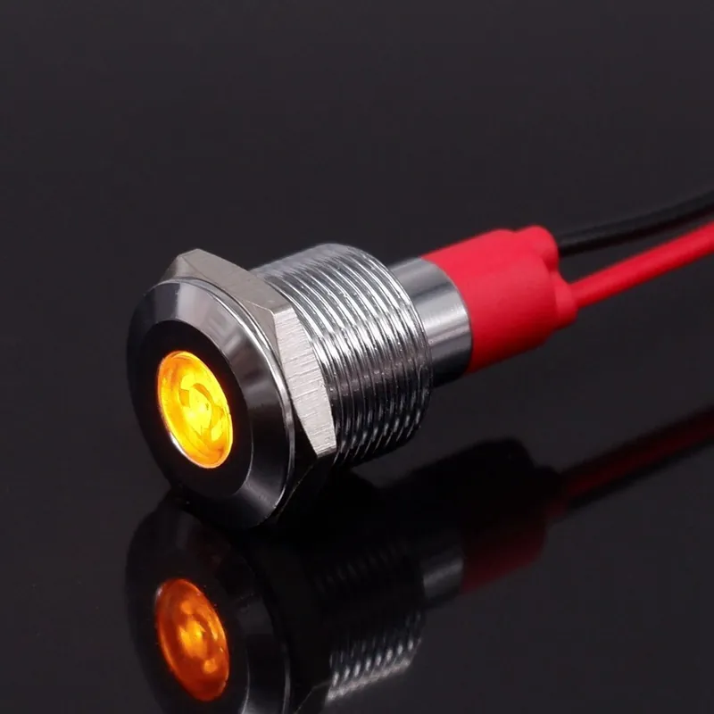 110-220V-Narancssárga-1db 10mm Jelző lámpa LED Fém Jelzőlámpa 3V 5V 6V 12V 24V 220V Piros Sárga Kék Zöld Fehér fényű porálló Újdonság