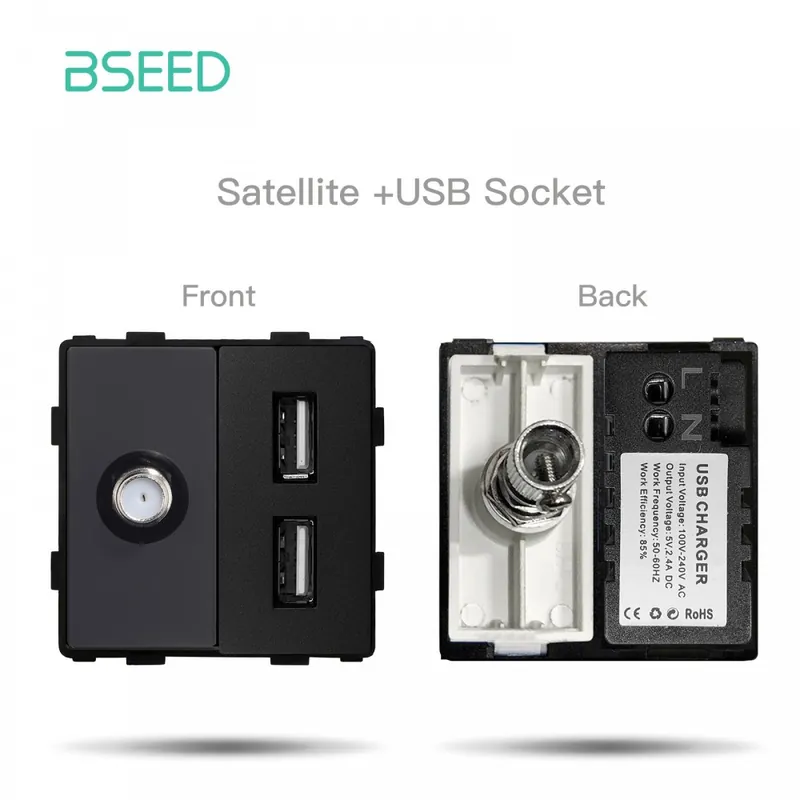 ST USB alkatrész-BSEED Fali lámpa Kapcsolók Üveg panel alkatrészek Fekete USB-aljzatok Funkció alkatrészek EU Korlátozott ajánlat