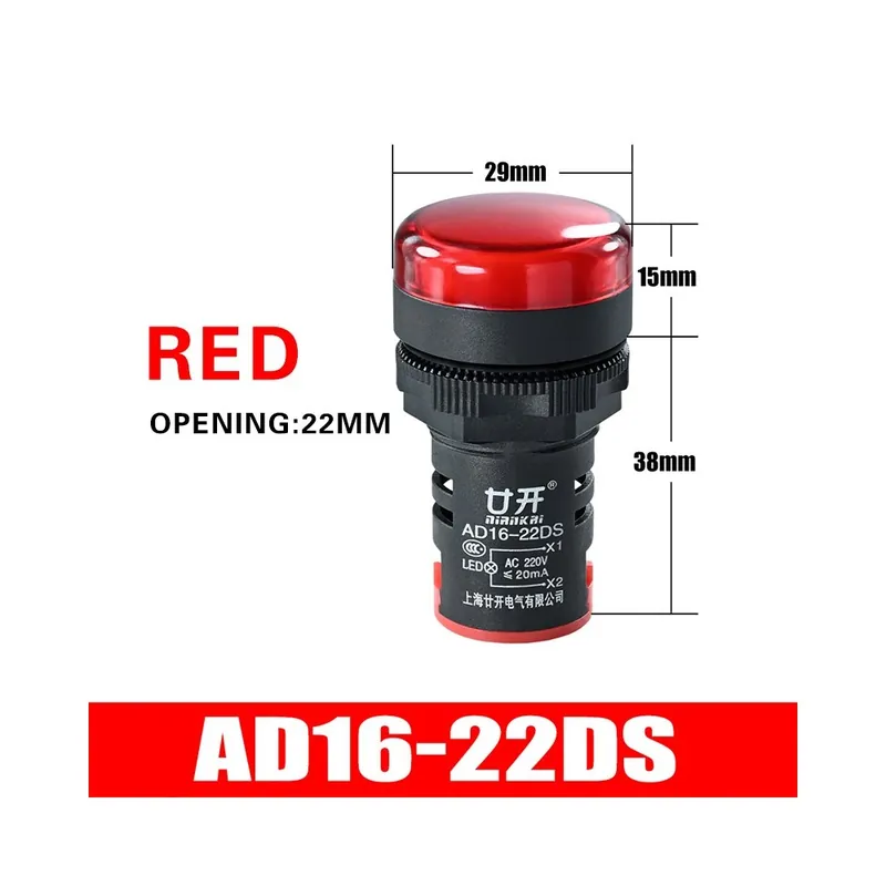 Kedvezményes ár ACDC 110V-Piros-lde Teljesítményjelző beépített panel Indikátor Jelző lámpa 12V 24V 220V 380V 22mm
