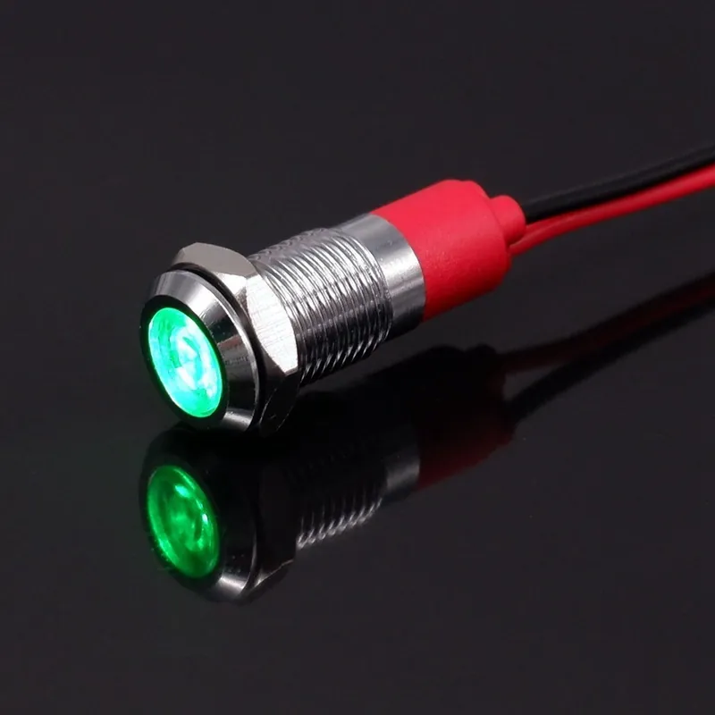 Outlet 12-24V-Zöld-1db 6mm LED Fém Jelzőlámpa Figyelmeztető Jelzőlámpa Mini 6V 5V12V 24V 220v Vezetékkel