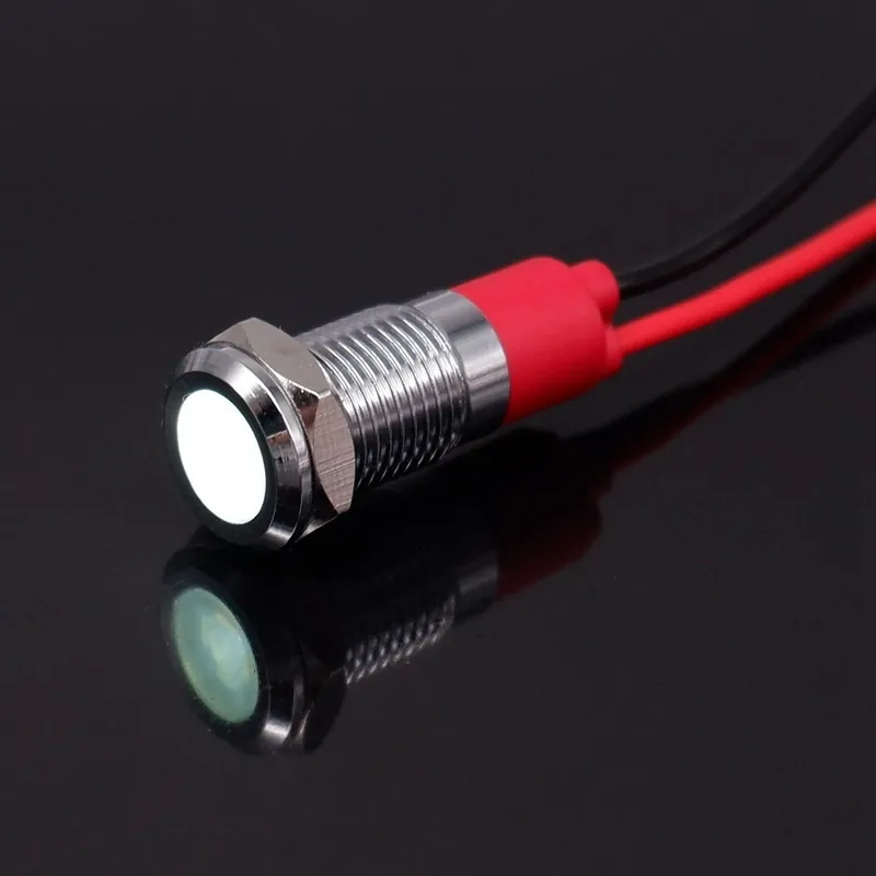 12-24V-Fehér-1db 6mm LED Fém Jelzőlámpa Figyelmeztető Jelzőlámpa Mini 6V 5V12V 24V 220v Vezetékkel Szuper ajánlat