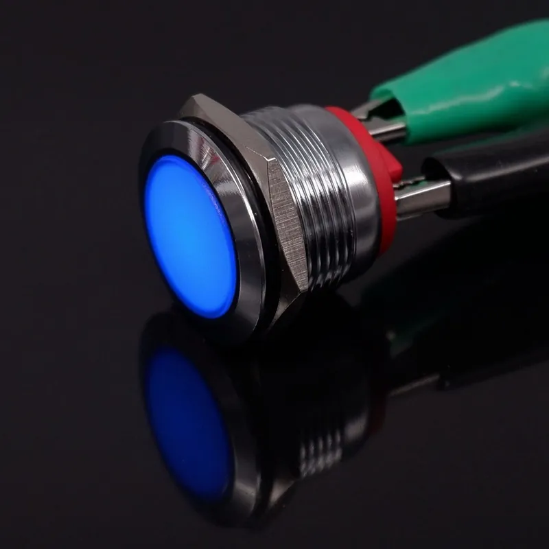 3-6V Tűs lábú-Kék-19mm LED Fém Gép Jelző lámpa Kerek LED Lapos fejű Jelző Jelzőlámpa Csavaros terminál 12V 24V 220v Exkluzív ajánlat