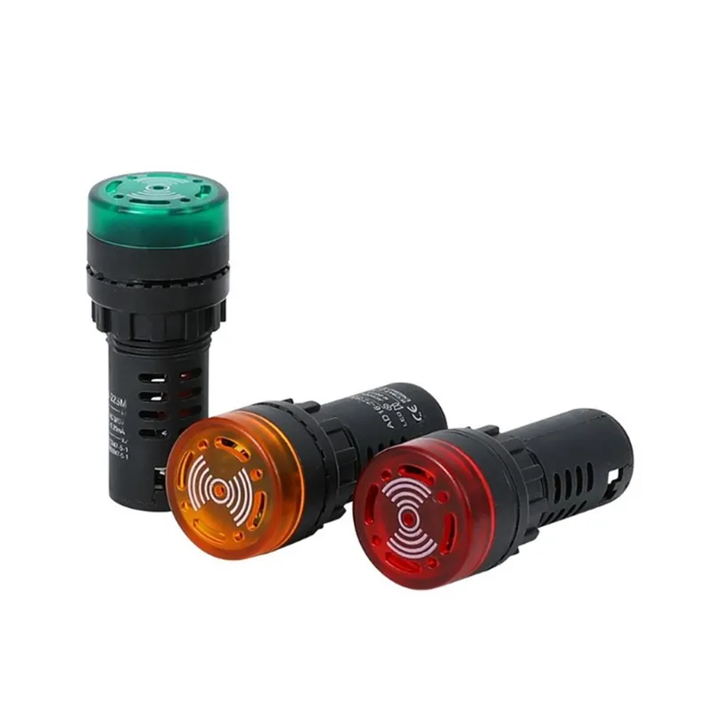 Vedd meg online 24V-Sárga-1db AD16-22SM 12V 24V 110V 220V 380V 22mm Vaku jelzőfény Piros LED Aktív Hangjelző Riasztó hangjelzés
