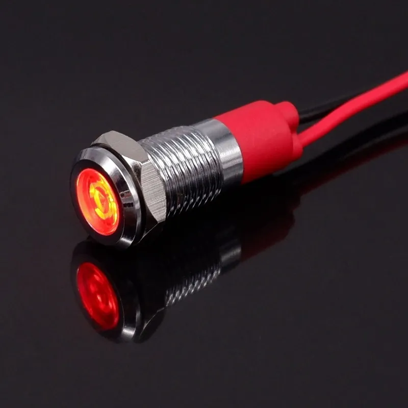 12-24V-Piros-1db 8mm LED Figyelmeztető Jelző lámpa Fém Jelzőlámpa vezetékkel Kihagyhatatlan ajánlat