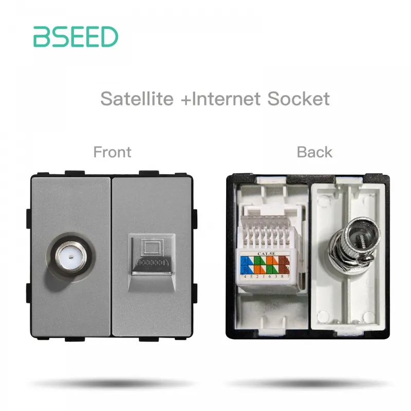 Azonnali szállítás ST CAT5 alkatrész-BSEED Fali lámpa Kapcsolók Üveg panel Szürke USB-aljzatok EU CAT5 TV