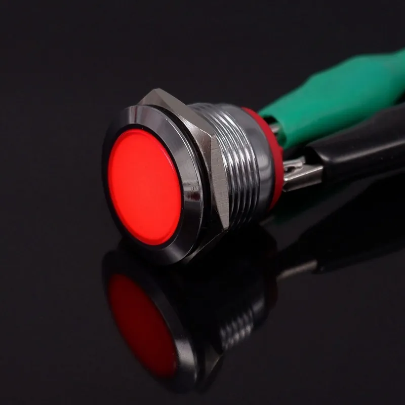 Nézd meg most 3-6V Tűs lábú-Piros-19mm LED Fém Gép Jelző lámpa Kerek LED Lapos fejű Jelző Jelzőlámpa Csavaros terminál 12V 24V 220v
