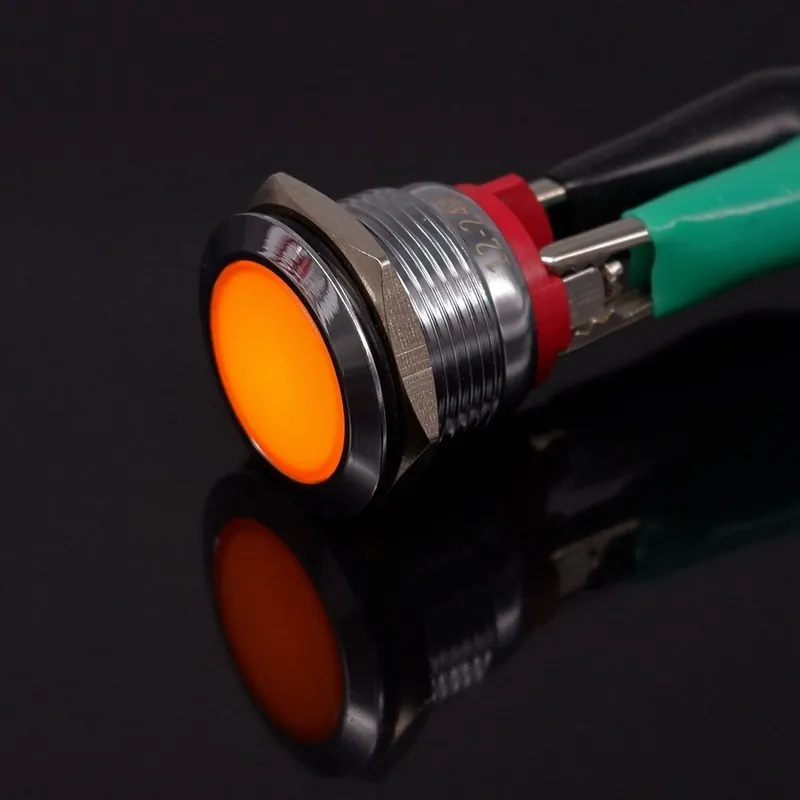 3-6V Csavar lábú-Sárga-19mm LED Fém Gép Jelző lámpa Kerek LED Lapos fejű Jelző Jelzőlámpa Csavaros terminál 12V 24V 220v Korlátozott ajánlat