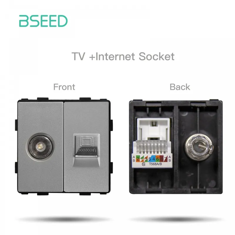Kedvezmény USB Aljzat alkatrész-BSEED Fali lámpa Kapcsolók Üveg panel Szürke USB-aljzatok EU CAT5 TV