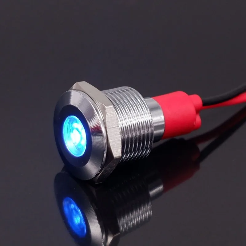 Legjobb ár 3-6V-Kék-1db 12mm Fém Jelzőfény lámpa 12V LED Indikátor Jelzőlámpa Autó LED Figyelmeztető Jelzőlámpa 220V
