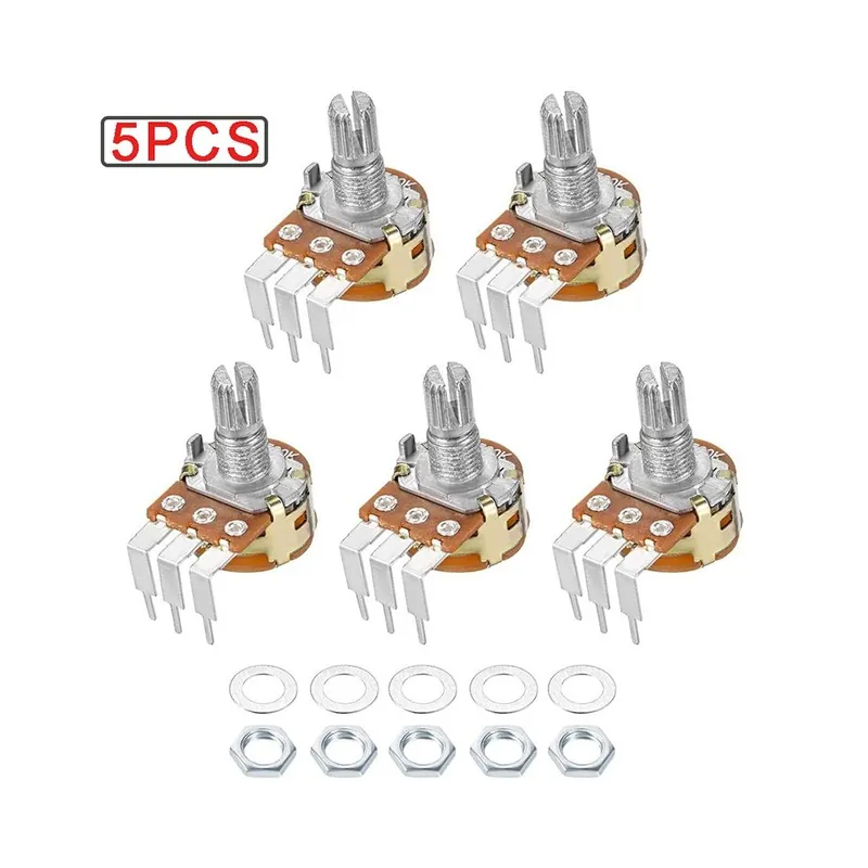 Szuper akció B5K-5db WH148 B1K B2K B5K B10K B20K B50K B100K B500K 3 Tűs 15mm Tengelyerősítő Dual Sztereó Potenciométer 1K-500K