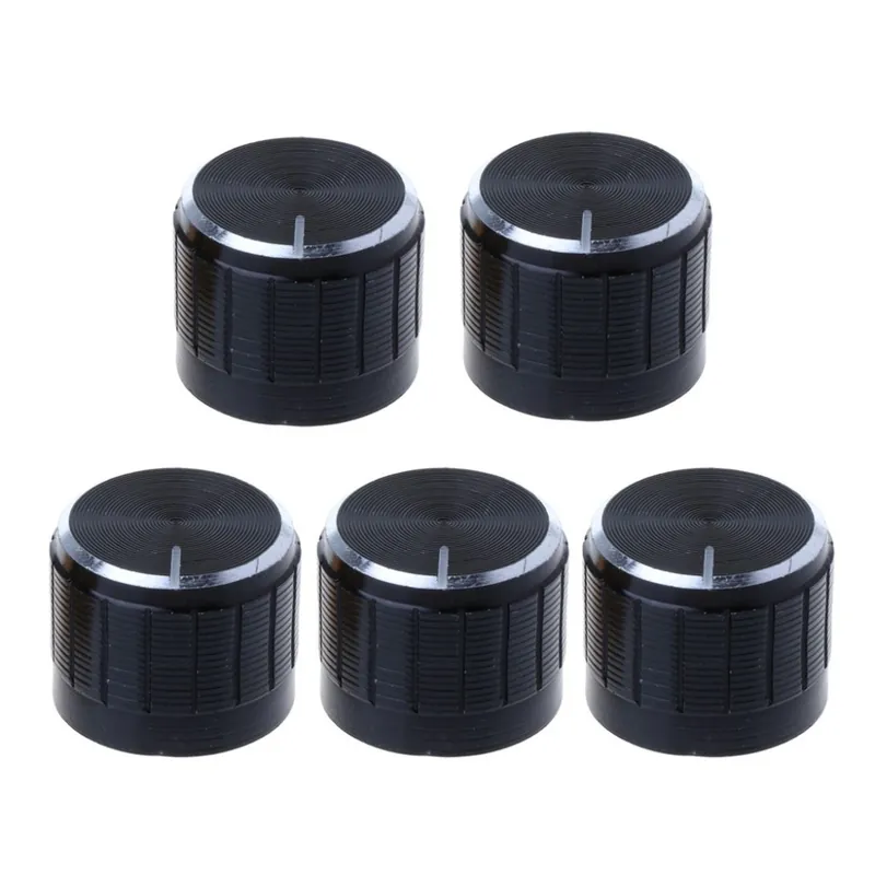 Végkiárusítás Fekete-5db 21X17mm Alumínum Forgó Vezérlő Potenciométer Gomb Elektronikus alkatrészek