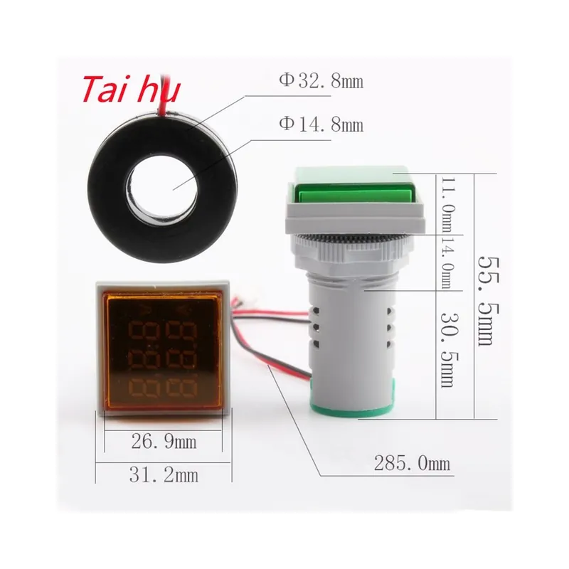 Zöld-Dupla Kijelző Digitális Feszültség-amperométer 22mm AD16-22DSV típus AC60-500V Mini Feszültségmérő LED Voltmérő Vedd meg online