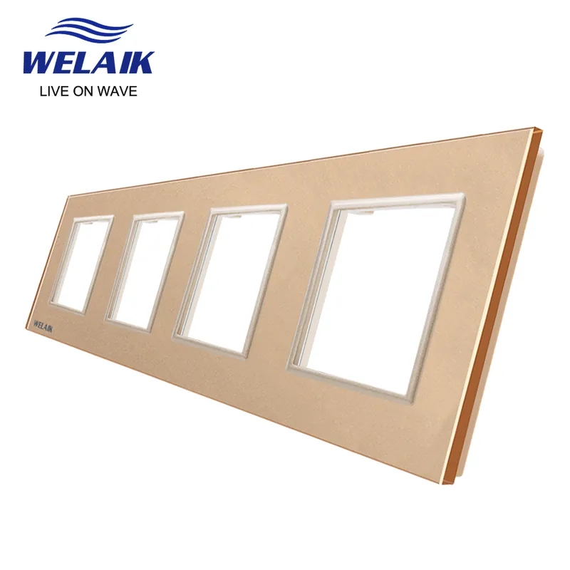 Vedd meg most 4 furatos Arany színű-WELAIK EU szabvány 80*80mm Fali Nyomógomb Villanykapcsoló aljzat Kristályüveg panel A18W1