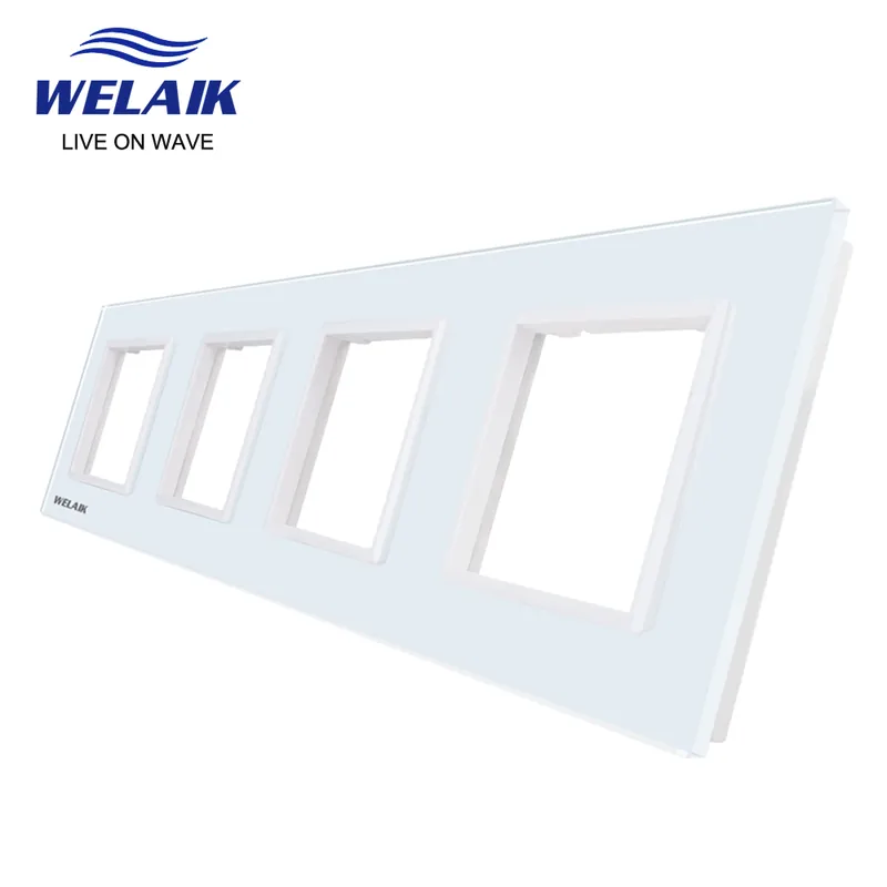 4 furatos Fehér-WELAIK EU szabvány 80*80mm Fali Nyomógomb Villanykapcsoló aljzat Kristályüveg panel A18W1 Prémium