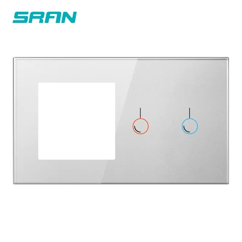 Ezüst színű 2 soros-SRAN Üres panel Vaslemez 146mm*86mm Edzett kristály üveg Kapcsoló aljzat Kombinációs modul Alacsony ár