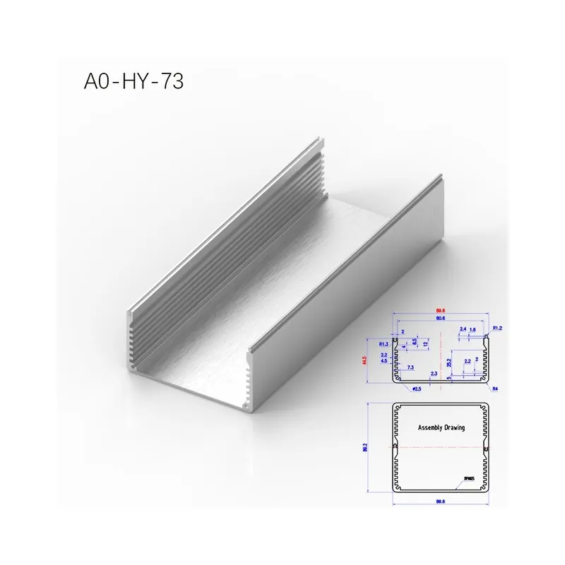 200mm-A0-HY-73-BRZHIFI 6061 Személyre szabott Extrudált alumínium Profil Audioerősítő házhoz/Elektromos berendezéshez/Ablakhoz Legjobb ár