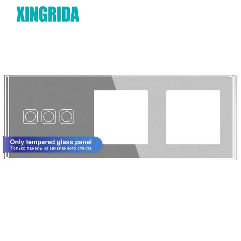Szürke 3 soros-XINGRIDA F-szériás Üres panel 244*82mm Edzett kristály üveg érintős Kapcsoló aljzat panel Kombinációs modul Olcsó