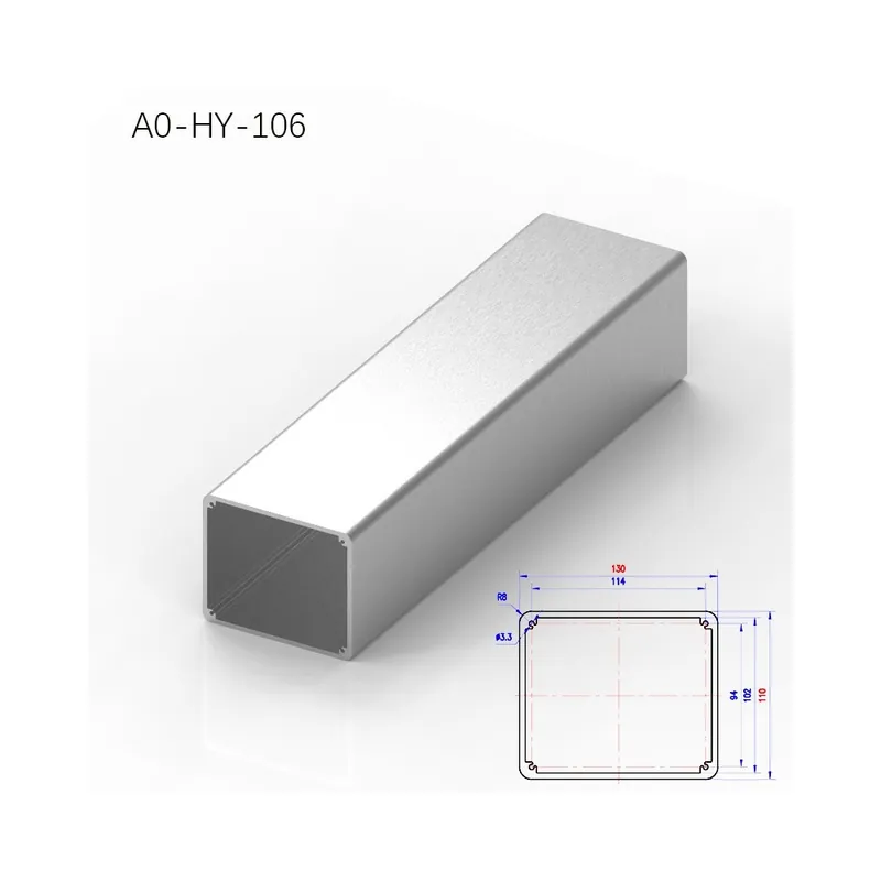 150mm-A0-HY-106-Többfunkciós Lapos csöves ezüst 6061 Extrudált Alumínium Profil Burkolat Négyzet alakú cső és LED fénycsík Újdonság
