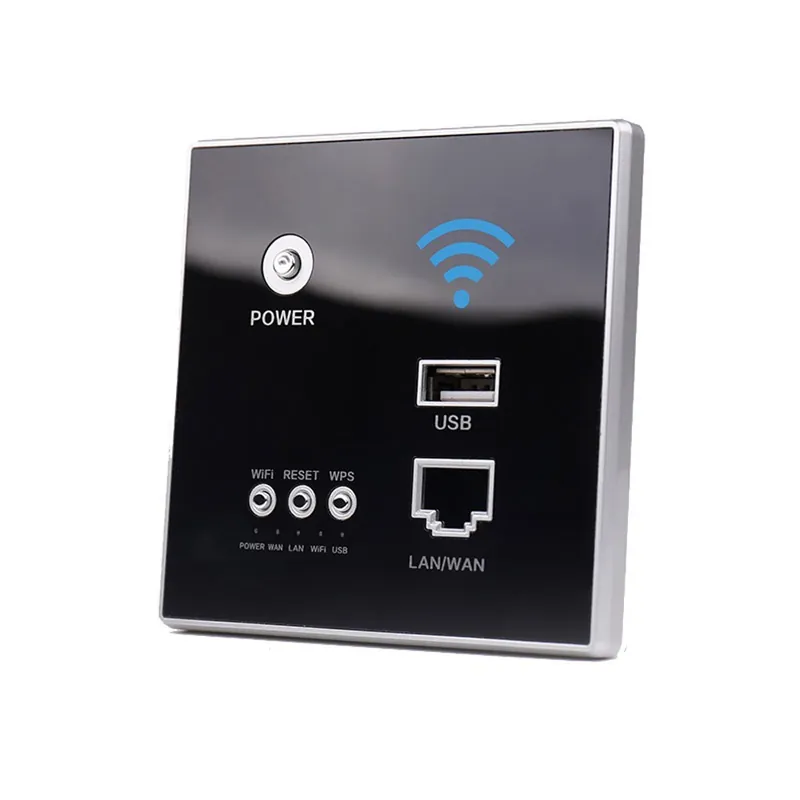 Fekete-300 Mbps AP teljesítmény relé Intelligens Vezeték nélküli WIFI Falra szerelhető 2,4GHz 3G Router Panel USB Outlet