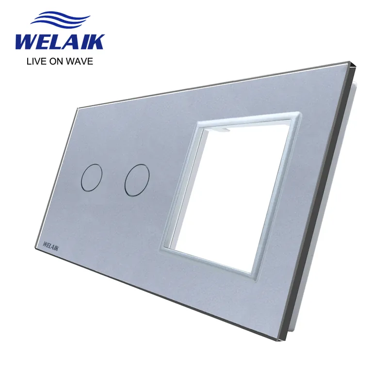 Szürke-WELAIK EU 2 keretes 151*80mm Fali Kapcsoló aljzat Kimenet Négyzet alakú Edzett kristály Csak Üveg Panel A2928W1 Árengedmény