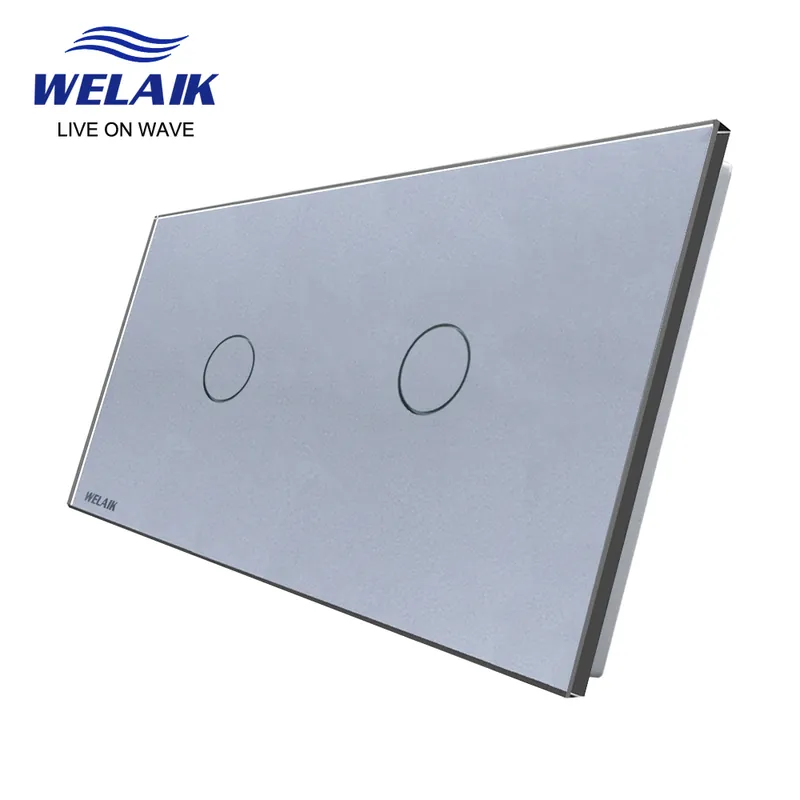 1-1 Szürke-WELAIK EU 2 keretes 151*80mm 1 soros LED-es lámpa Fali érintőkapcsoló Edzett kristály Csak Üveg Panel A2911W1 Outlet