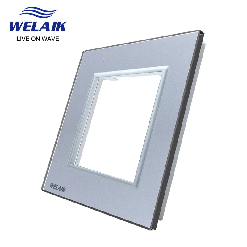 Outlet 1 furatos Szürke-WELAIK EU szabvány 80*80mm Fali Nyomógomb Villanykapcsoló aljzat Kristályüveg panel A18W1
