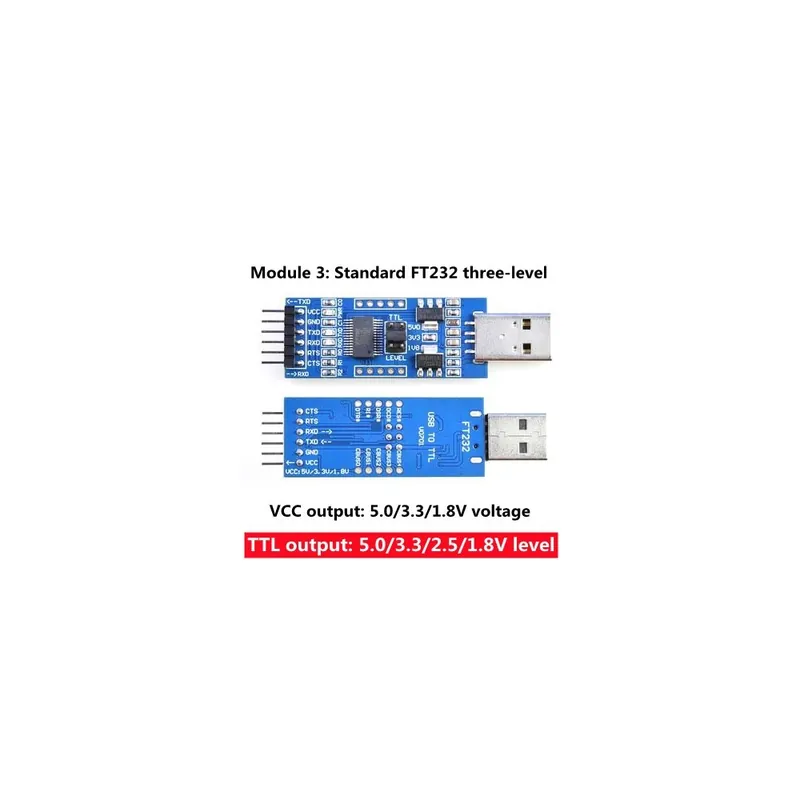 Modul 3-USB-TTL 1,8V/3,3V/5V USB-soros port USB-UART modul FT232 frissítés javítás villogó géphez Biztonságos fizetés