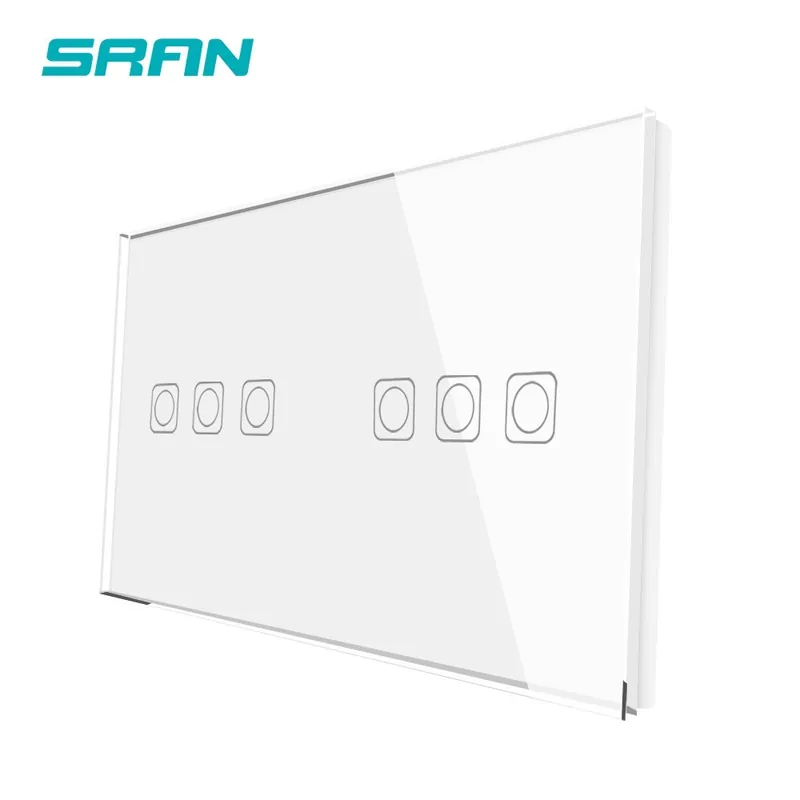 Fehér 6 soros-SRAN F-szériás Üres panel 153mm*82mm Edzett kristály üveg Fali érintőkapcsoló-Csak panel vaslemez nélkül Biztonságos fizetés