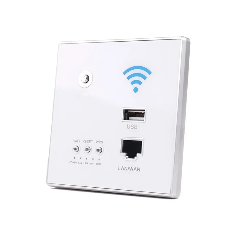 Fehér-300 Mbps AP teljesítmény relé Intelligens Vezeték nélküli WIFI Falra szerelhető 2,4GHz 3G Router Panel USB Kiárusítás