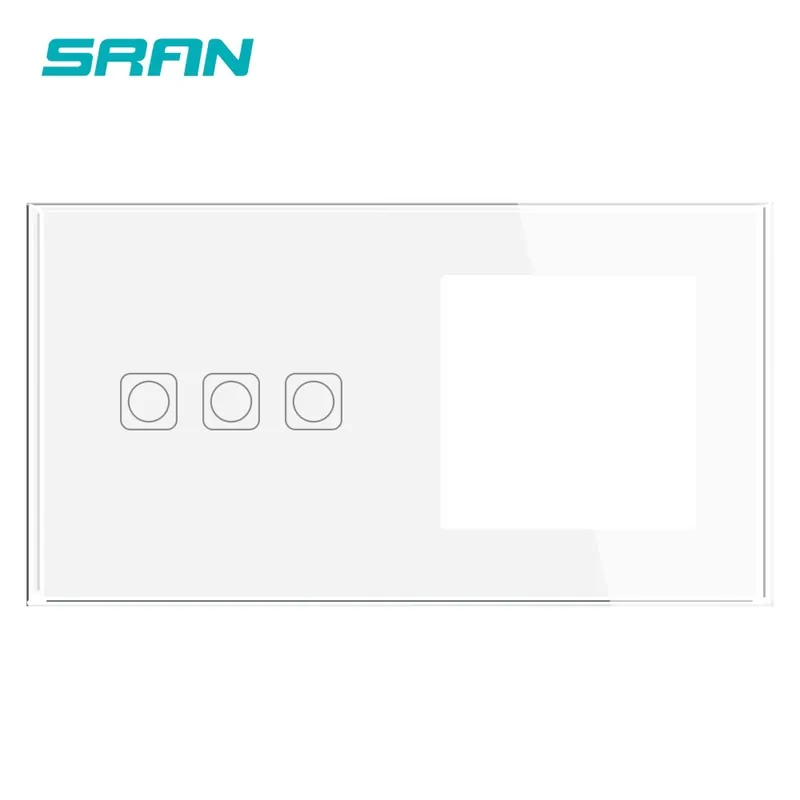 Újdonság Fehér 3 soros-SRAN F-szériás Edzett üveg panel 153*82mm Nyomógombos kapcsoló Szabadon kombinálható Elektromos aljzat/kapcsoló