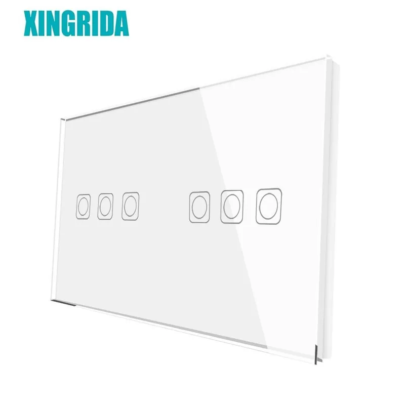 Azonnali szállítás Fehér 6 soros-XINGRIDA F-szériás Üres panel 153mm*82mm Edzett kristály üveg Fali érintőkapcsoló Csak panel vaslemez nélkül