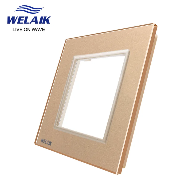 1 furatos Arany színű-WELAIK EU szabvány 80*80mm Fali Nyomógomb Villanykapcsoló aljzat Kristályüveg panel A18W1 Népszerű