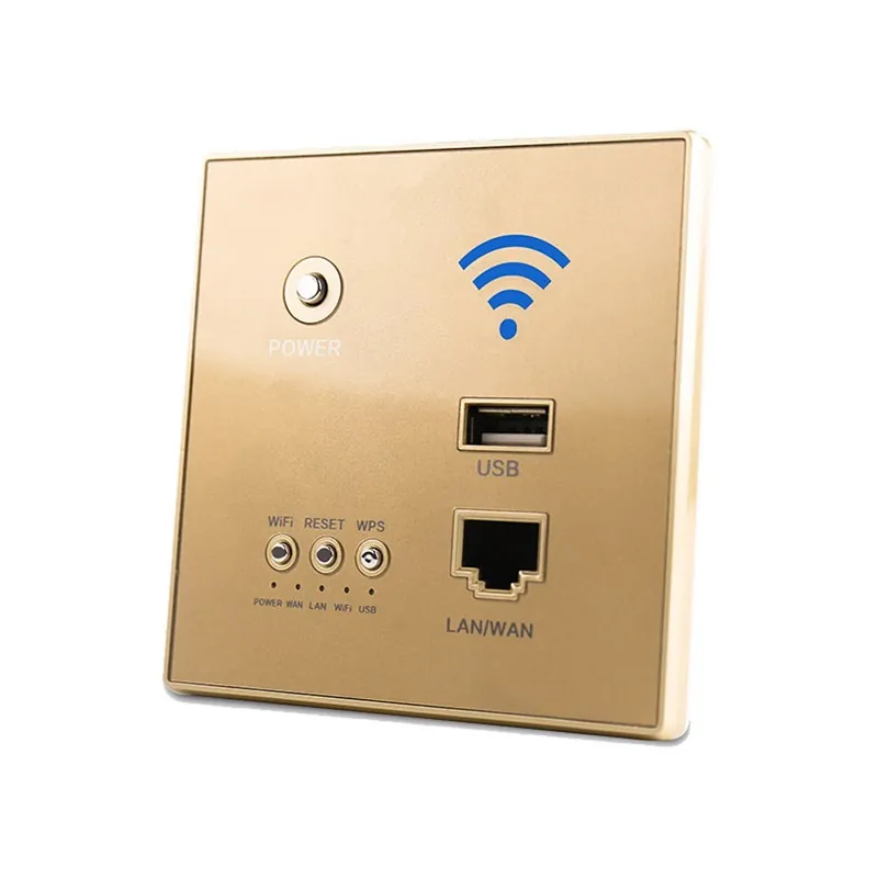 Arany színű-300 Mbps AP teljesítmény relé Intelligens Vezeték nélküli WIFI Falra szerelhető 2,4GHz 3G Router Panel USB Ajánlat