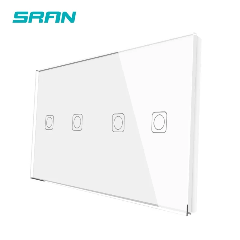 Ingyenes szállítás Fehér 4 soros-SRAN F-szériás Üres panel 153mm*82mm Edzett kristály üveg Fali érintőkapcsoló-Csak panel vaslemez nélkül