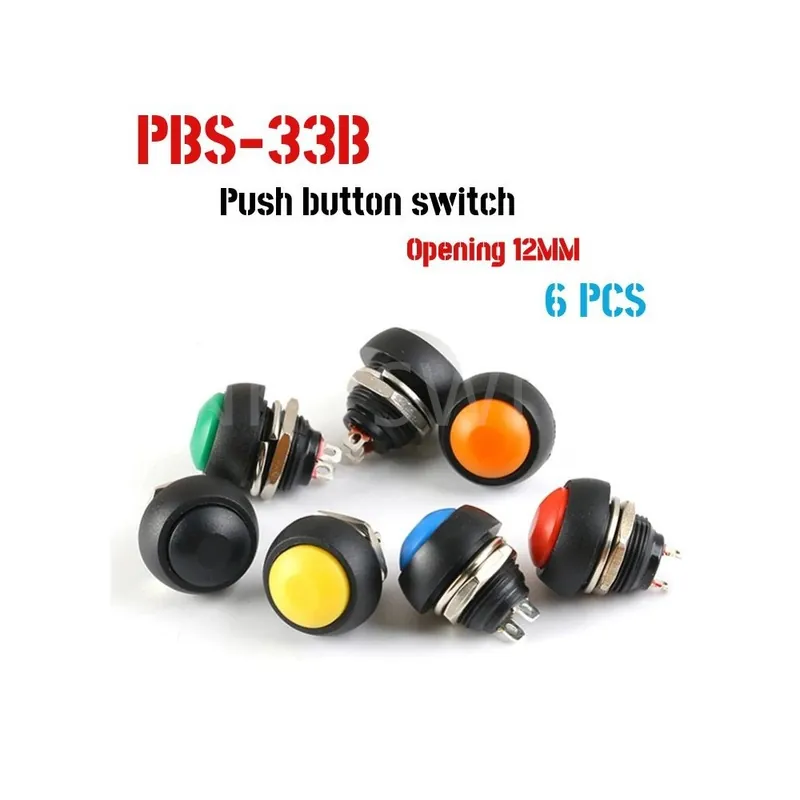 Exkluzív ajánlat Piros-6db PBS-33b 2 Tűs Mini kapcsoló 12mm 12V 1A Vízálló Azonnali Nyomógomb Nem záródó / Nem reteszelő