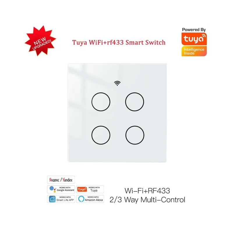 Fehér 2db-CoRui 2/3 irányú EU Panel Tuya WiFi RF Smart Üveg Panel kapcsoló Tuya App Multi Kontroll hangvezérlés Alexa Google Outlet