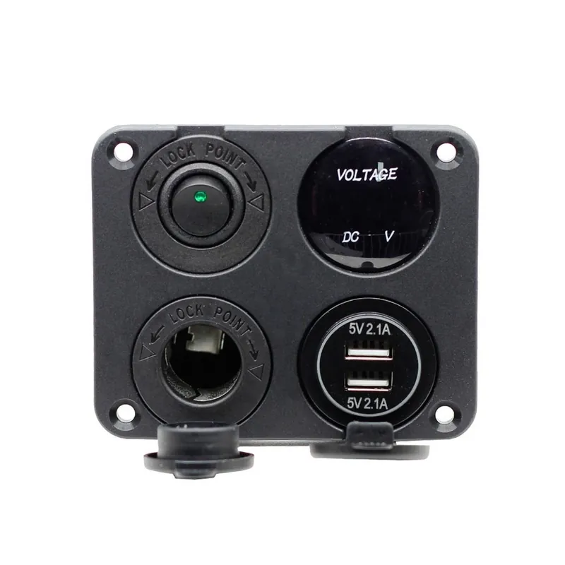 Szuper ajánlat Piros-4 az 1-ben ON/OFF Töltő csatlakozóaljzat Panel Dual Kettős USB Dugaszolóaljzat LED Voltmérő