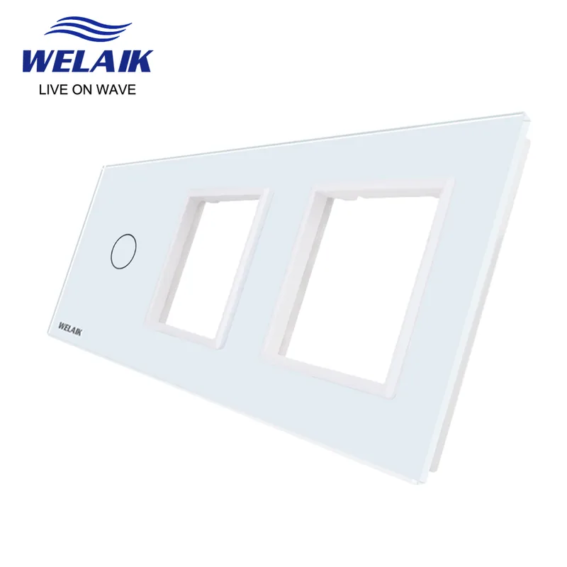 Fehér-WELAIK EU 3 keretes 222*80mm Fali Kapcsoló aljzat Kimenet Négyzet alakú Edzett kristály Csak Üveg Panel A39188W1 Csak ma